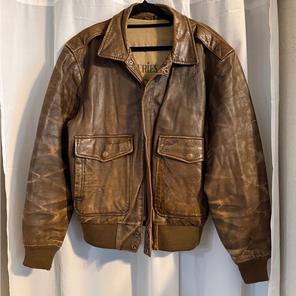 Vintage Other - Vintage 1980s Brown Leather Bomber Jacket | Top Gun Aviator | Size 38